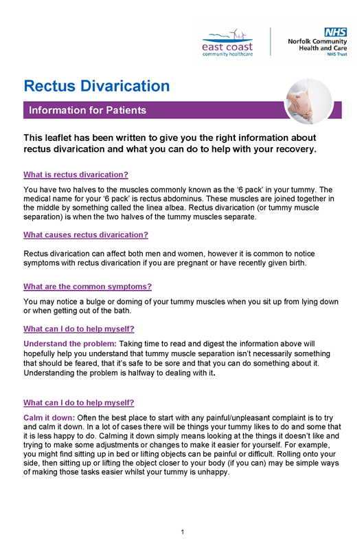 Rectus Devirication Downloadable leaflets | Norfolk & Waveney Community Musculoskeletal ...